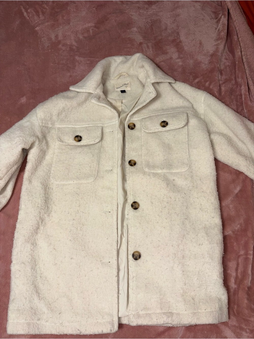 Universal Thread Cream Plush Shacket with Fold Collar Jacket